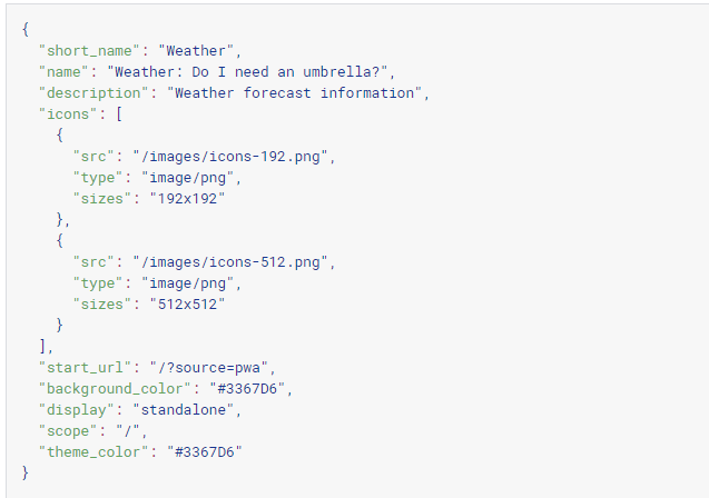 JSON manifest PWA